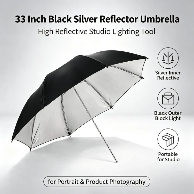 Photography Lighting Umbrella - 2026 Siyah Dayanıklı 33 inç Yansıtıcı